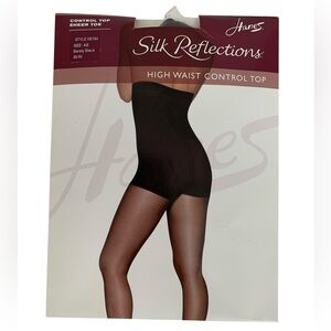 Hanes Silk Reflections Barely Black Control Top Sheer Toe Women’s Size AB